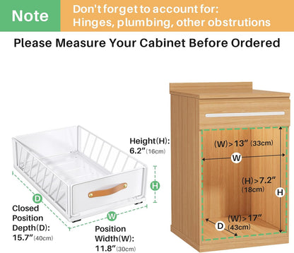 Pull out Cabinet Organizer,Heavy Duty Slide out Pantry Shelves Drawer Storage with Adhesive Nano Film,Sliding Mesh Cabinet Basket with Handle for Kitchen, Bathroom, Home, 11.8W" X 15.7"D X 6.2"H,White