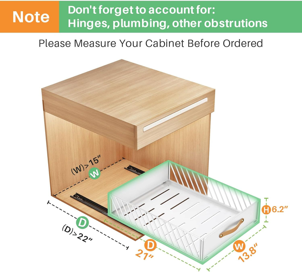 Pull out Cabinet Organizer,Heavy Duty Slide out Pantry Shelves Drawer Storage with Adhesive Nano Film,Sliding Mesh Cabinet Basket with Handle for Kitchen, Bathroom, Home, 11.8W" X 15.7"D X 6.2"H,White
