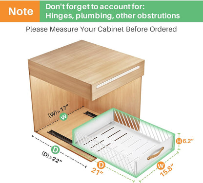 Pull out Cabinet Organizer,Heavy Duty Slide out Pantry Shelves Drawer Storage with Adhesive Nano Film,Sliding Mesh Cabinet Basket with Handle for Kitchen, Bathroom, Home, 11.8W" X 15.7"D X 6.2"H,White