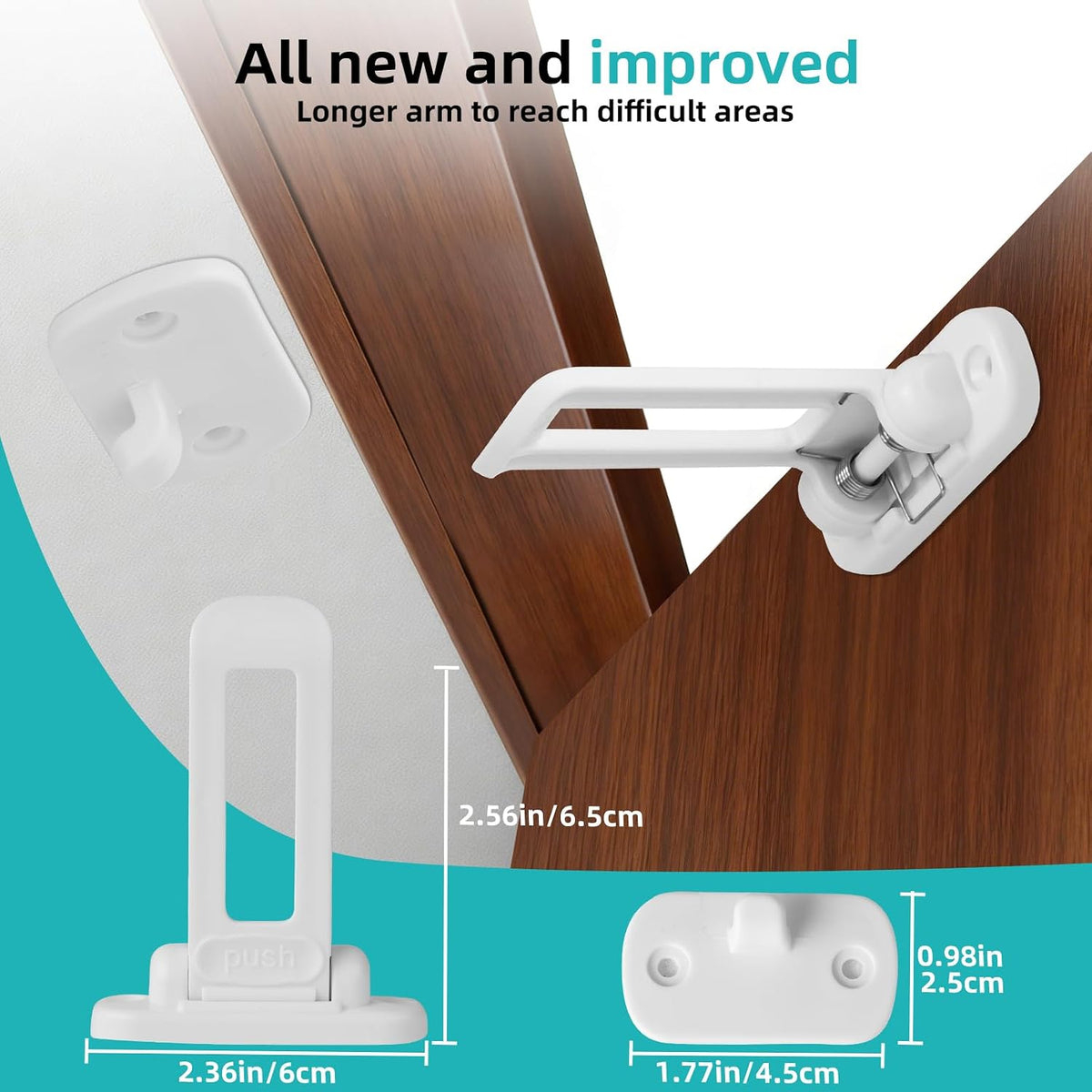 Child Safety Cabinet Locks (10 Pack) – Hidden Child Proof Cabinet Locks with Extra-Long Locking Arm, Strong Adhesive for Most Cabinets & Drawers, Easy to Install Baby Proofing Locks