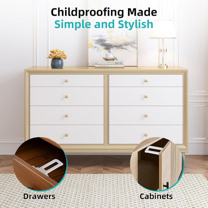 Child Safety Cabinet Locks (10 Pack) – Hidden Child Proof Cabinet Locks with Extra-Long Locking Arm, Strong Adhesive for Most Cabinets & Drawers, Easy to Install Baby Proofing Locks