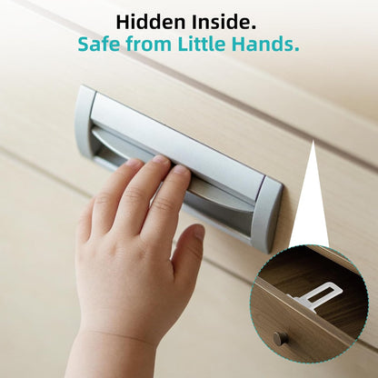 Child Safety Cabinet Locks (10 Pack) – Hidden Child Proof Cabinet Locks with Extra-Long Locking Arm, Strong Adhesive for Most Cabinets & Drawers, Easy to Install Baby Proofing Locks