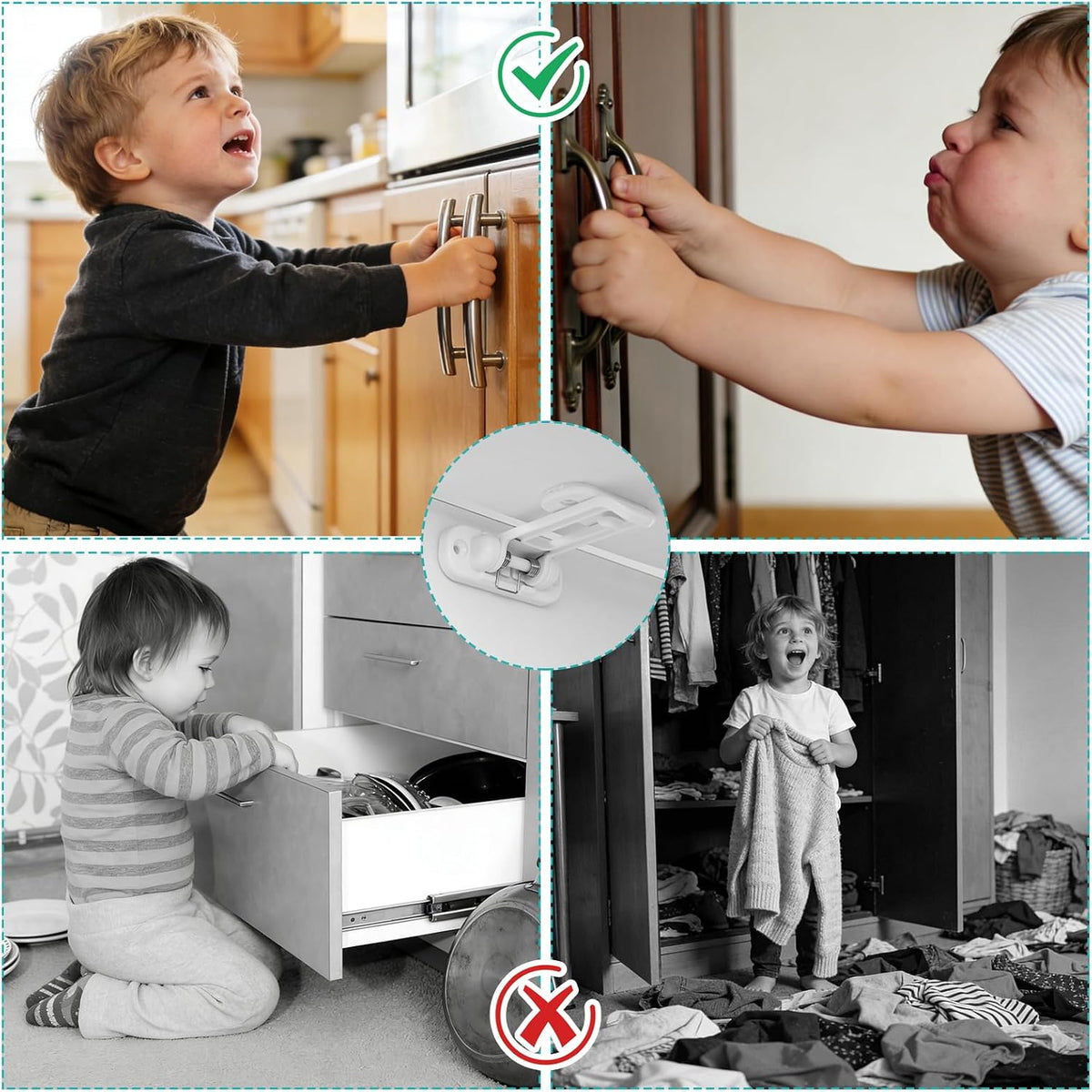 Child Safety Cabinet Locks (10 Pack) – Hidden Child Proof Cabinet Locks with Extra-Long Locking Arm, Strong Adhesive for Most Cabinets & Drawers, Easy to Install Baby Proofing Locks