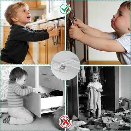 Child Safety Cabinet Locks (10 Pack) – Hidden Child Proof Cabinet Locks with Extra-Long Locking Arm, Strong Adhesive for Most Cabinets & Drawers, Easy to Install Baby Proofing Locks