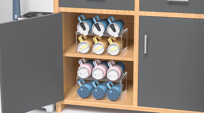 3 Tier Stackable Wine and Water Bottle Holder Free-Standing Fridge Wine Bottle Organizers Clear Plastic Water Bottle Holder for Cabinet,Refrigerator,Pantry,Kitchen Countertops,Holds 9 Bottles