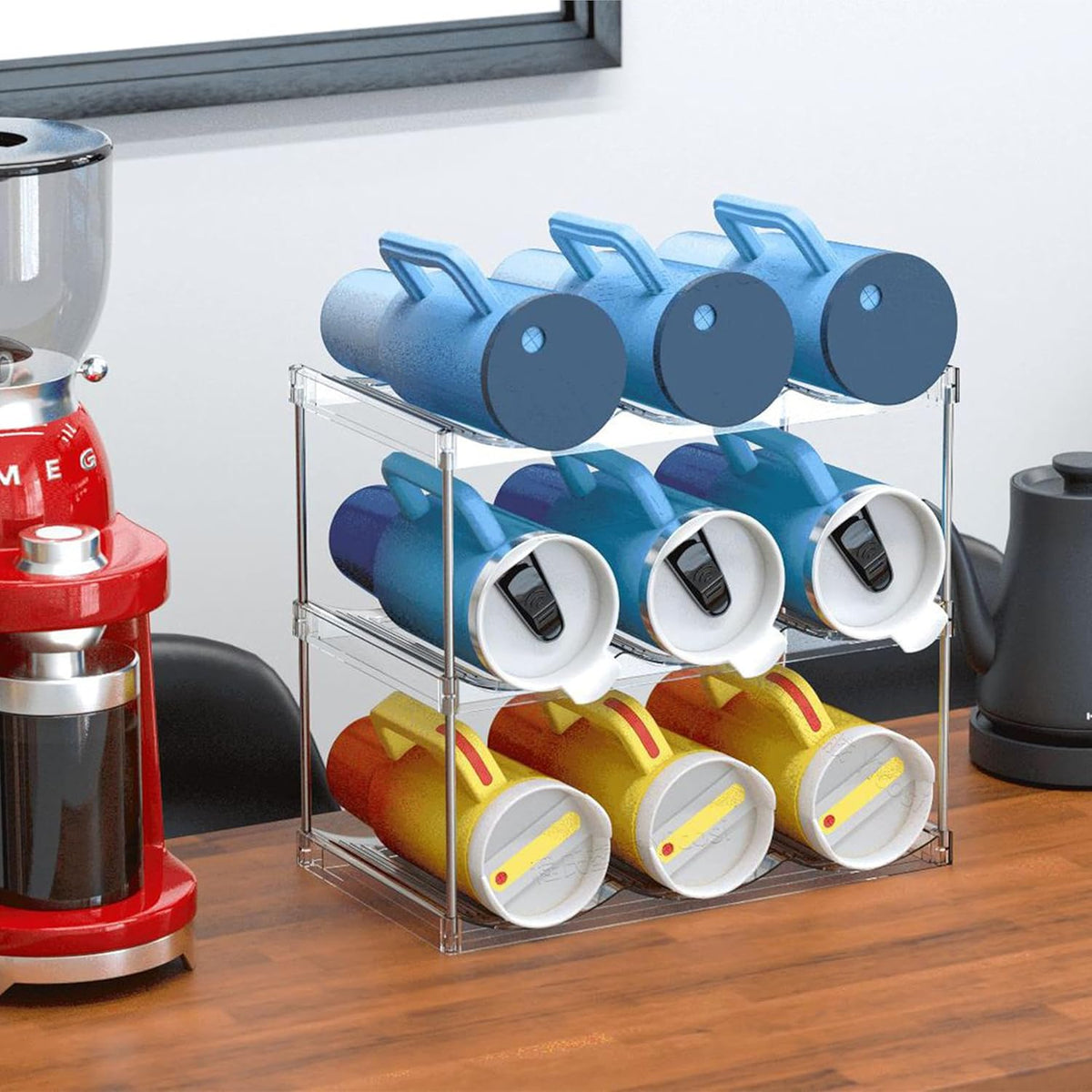 3 Tier Stackable Wine and Water Bottle Holder Free-Standing Fridge Wine Bottle Organizers Clear Plastic Water Bottle Holder for Cabinet,Refrigerator,Pantry,Kitchen Countertops,Holds 9 Bottles