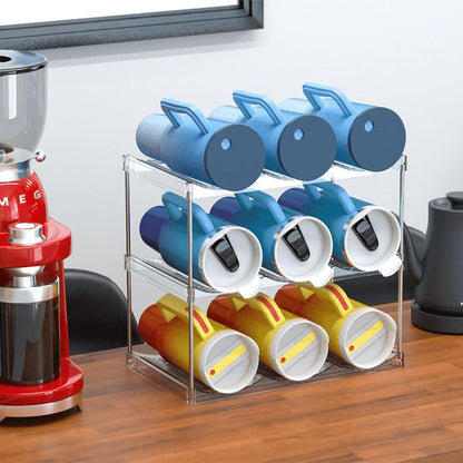 3 Tier Stackable Wine and Water Bottle Holder Free-Standing Fridge Wine Bottle Organizers Clear Plastic Water Bottle Holder for Cabinet,Refrigerator,Pantry,Kitchen Countertops,Holds 9 Bottles