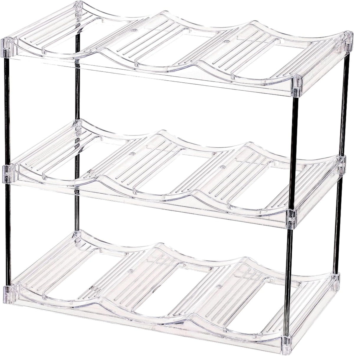 3 Tier Stackable Wine and Water Bottle Holder Free-Standing Fridge Wine Bottle Organizers Clear Plastic Water Bottle Holder for Cabinet,Refrigerator,Pantry,Kitchen Countertops,Holds 9 Bottles