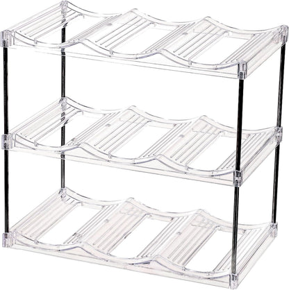 3 Tier Stackable Wine and Water Bottle Holder Free-Standing Fridge Wine Bottle Organizers Clear Plastic Water Bottle Holder for Cabinet,Refrigerator,Pantry,Kitchen Countertops,Holds 9 Bottles