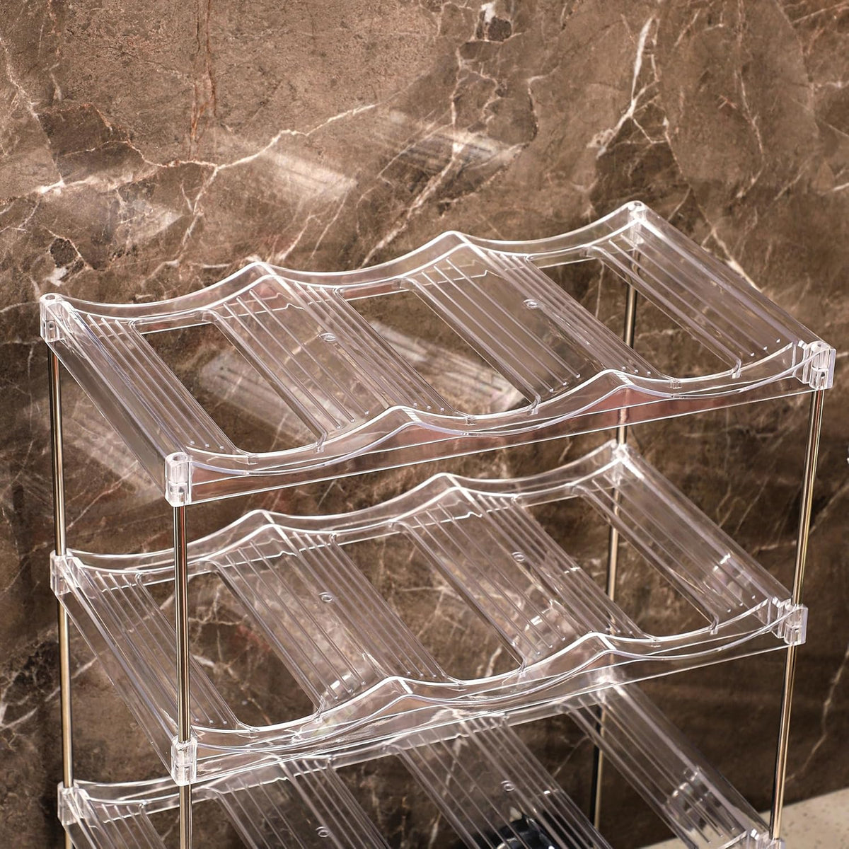 3 Tier Stackable Wine and Water Bottle Holder Free-Standing Fridge Wine Bottle Organizers Clear Plastic Water Bottle Holder for Cabinet,Refrigerator,Pantry,Kitchen Countertops,Holds 9 Bottles