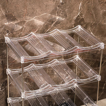 3 Tier Stackable Wine and Water Bottle Holder Free-Standing Fridge Wine Bottle Organizers Clear Plastic Water Bottle Holder for Cabinet,Refrigerator,Pantry,Kitchen Countertops,Holds 9 Bottles