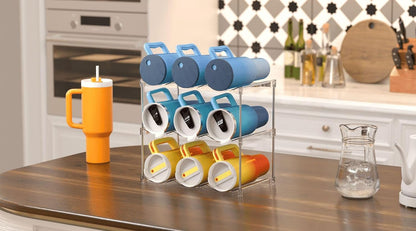 3 Tier Stackable Wine and Water Bottle Holder Free-Standing Fridge Wine Bottle Organizers Clear Plastic Water Bottle Holder for Cabinet,Refrigerator,Pantry,Kitchen Countertops,Holds 9 Bottles