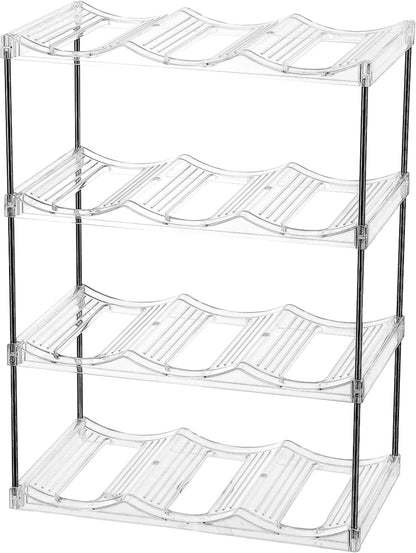 3 Tier Stackable Wine and Water Bottle Holder Free-Standing Fridge Wine Bottle Organizers Clear Plastic Water Bottle Holder for Cabinet,Refrigerator,Pantry,Kitchen Countertops,Holds 9 Bottles