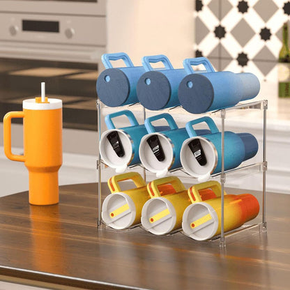 3 Tier Stackable Wine and Water Bottle Holder Free-Standing Fridge Wine Bottle Organizers Clear Plastic Water Bottle Holder for Cabinet,Refrigerator,Pantry,Kitchen Countertops,Holds 9 Bottles