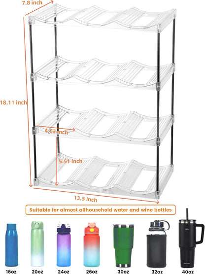 3 Tier Stackable Wine and Water Bottle Holder Free-Standing Fridge Wine Bottle Organizers Clear Plastic Water Bottle Holder for Cabinet,Refrigerator,Pantry,Kitchen Countertops,Holds 9 Bottles