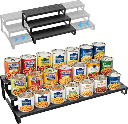 Expandable Can Organizer for Pantry, 3-Tier Adjustable Metal Can Rack | Tiered Countertop Shelf, Adjustable height Pantry Organizer for Kitchen Cabinet, Countertop & Canned Goods Storage