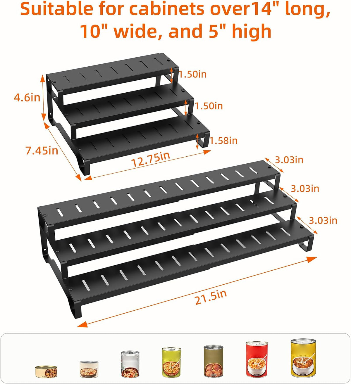 Expandable Can Organizer for Pantry, 3-Tier Adjustable Metal Can Rack | Tiered Countertop Shelf, Adjustable height Pantry Organizer for Kitchen Cabinet, Countertop & Canned Goods Storage