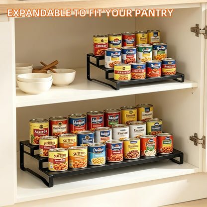 Expandable Can Organizer for Pantry, 3-Tier Adjustable Metal Can Rack | Tiered Countertop Shelf, Adjustable height Pantry Organizer for Kitchen Cabinet, Countertop & Canned Goods Storage