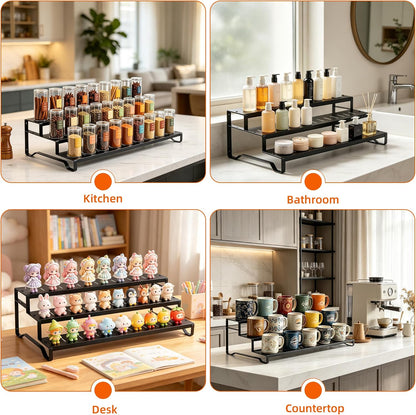 Expandable Can Organizer for Pantry, 3-Tier Adjustable Metal Can Rack | Tiered Countertop Shelf, Adjustable height Pantry Organizer for Kitchen Cabinet, Countertop & Canned Goods Storage