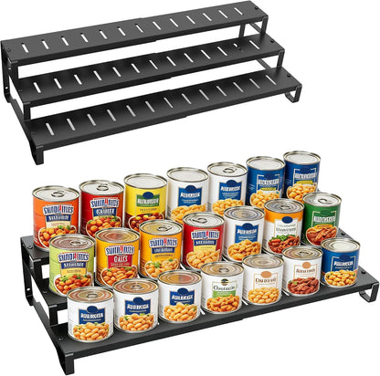 Expandable Can Organizer for Pantry, 3-Tier Adjustable Metal Can Rack | Tiered Countertop Shelf, Adjustable height Pantry Organizer for Kitchen Cabinet, Countertop & Canned Goods Storage
