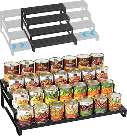 Expandable Can Organizer for Pantry, 3-Tier Adjustable Metal Can Rack | Tiered Countertop Shelf, Adjustable height Pantry Organizer for Kitchen Cabinet, Countertop & Canned Goods Storage
