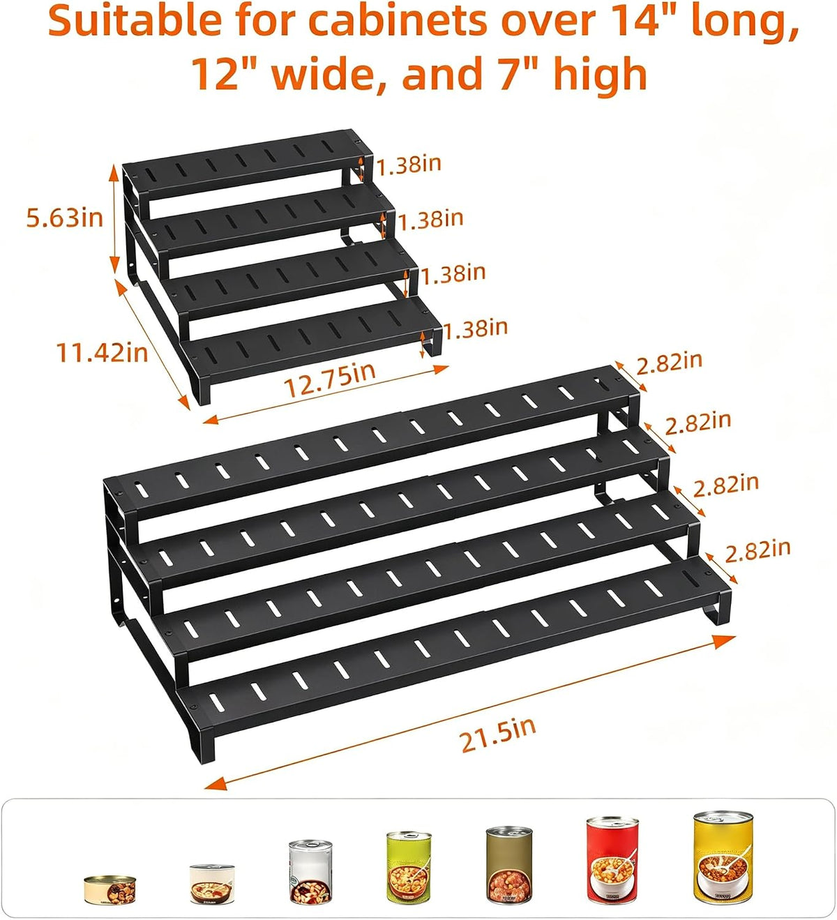 Expandable Can Organizer for Pantry, 3-Tier Adjustable Metal Can Rack | Tiered Countertop Shelf, Adjustable height Pantry Organizer for Kitchen Cabinet, Countertop & Canned Goods Storage