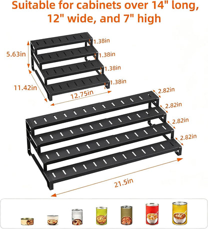 Expandable Can Organizer for Pantry, 3-Tier Adjustable Metal Can Rack | Tiered Countertop Shelf, Adjustable height Pantry Organizer for Kitchen Cabinet, Countertop & Canned Goods Storage