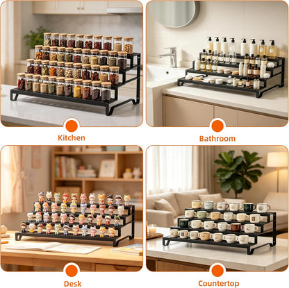 Expandable Can Organizer for Pantry, 3-Tier Adjustable Metal Can Rack | Tiered Countertop Shelf, Adjustable height Pantry Organizer for Kitchen Cabinet, Countertop & Canned Goods Storage