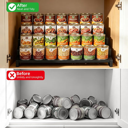 Expandable Can Organizer for Pantry, 3-Tier Adjustable Metal Can Rack | Tiered Countertop Shelf, Adjustable height Pantry Organizer for Kitchen Cabinet, Countertop & Canned Goods Storage