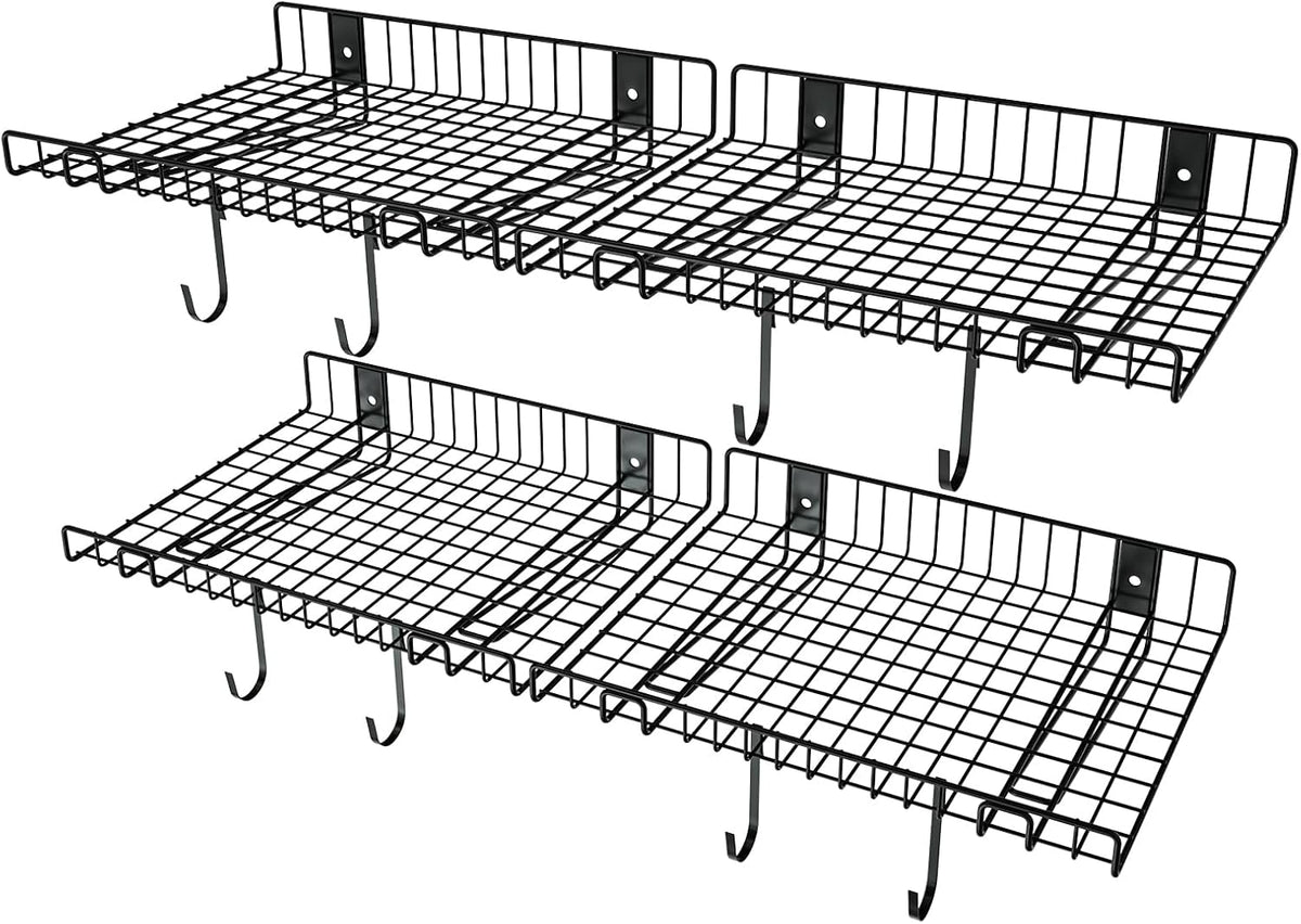 4 Pack Garage Wall Shelf, Wall Mounted Storage Shelves, Heavy Duty Metal Shelves for Room Wall, Loads 160 LBS Floating Shelves Mesh Storage Rack for Garage, Office, Basement,Wall Cabinet and Kitchen