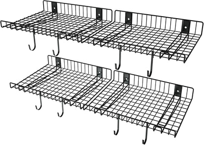 4 Pack Garage Wall Shelf, Wall Mounted Storage Shelves, Heavy Duty Metal Shelves for Room Wall, Loads 160 LBS Floating Shelves Mesh Storage Rack for Garage, Office, Basement,Wall Cabinet and Kitchen