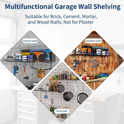 4 Pack Garage Wall Shelf, Wall Mounted Storage Shelves, Heavy Duty Metal Shelves for Room Wall, Loads 160 LBS Floating Shelves Mesh Storage Rack for Garage, Office, Basement,Wall Cabinet and Kitchen