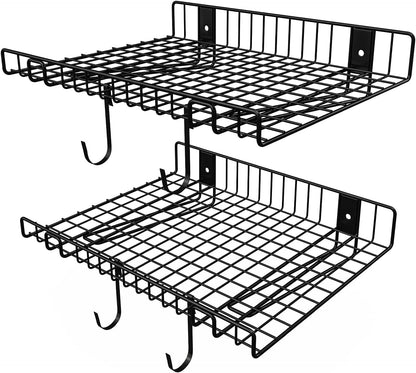 4 Pack Garage Wall Shelf, Wall Mounted Storage Shelves, Heavy Duty Metal Shelves for Room Wall, Loads 160 LBS Floating Shelves Mesh Storage Rack for Garage, Office, Basement,Wall Cabinet and Kitchen