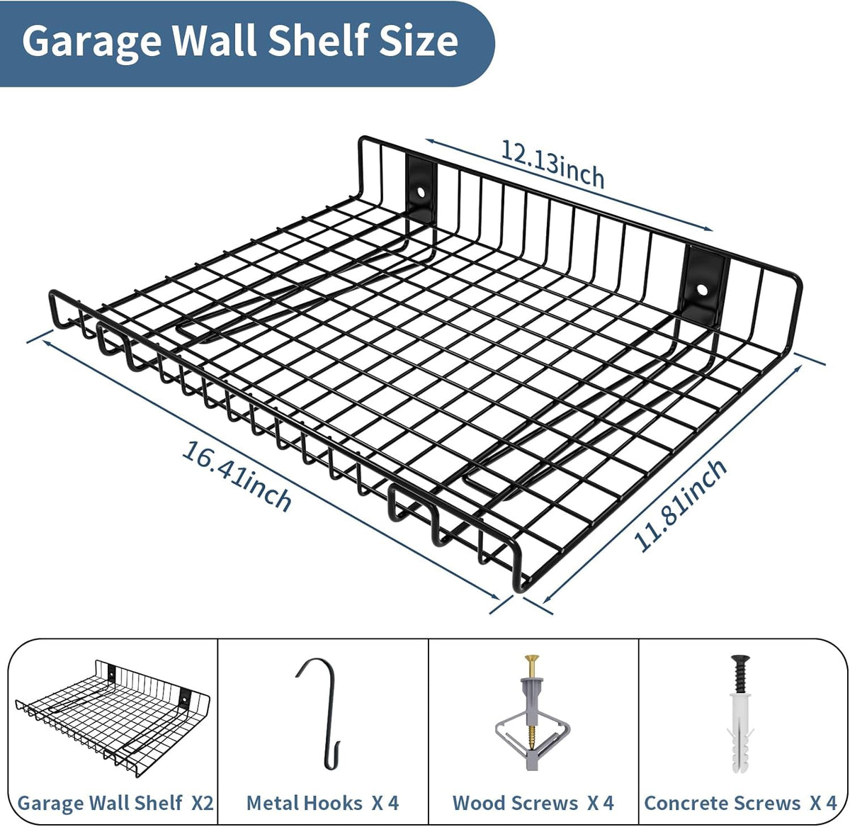 4 Pack Garage Wall Shelf, Wall Mounted Storage Shelves, Heavy Duty Metal Shelves for Room Wall, Loads 160 LBS Floating Shelves Mesh Storage Rack for Garage, Office, Basement,Wall Cabinet and Kitchen