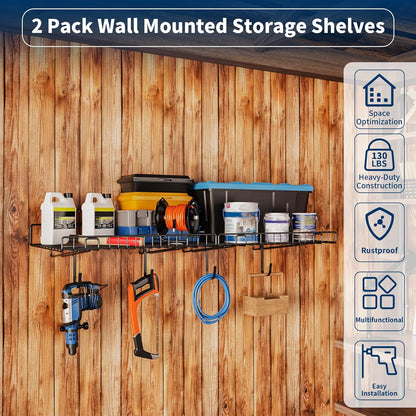 4 Pack Garage Wall Shelf, Wall Mounted Storage Shelves, Heavy Duty Metal Shelves for Room Wall, Loads 160 LBS Floating Shelves Mesh Storage Rack for Garage, Office, Basement,Wall Cabinet and Kitchen