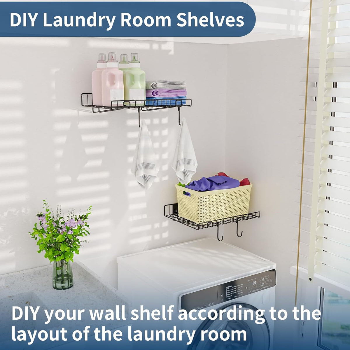 4 Pack Garage Wall Shelf, Wall Mounted Storage Shelves, Heavy Duty Metal Shelves for Room Wall, Loads 160 LBS Floating Shelves Mesh Storage Rack for Garage, Office, Basement,Wall Cabinet and Kitchen
