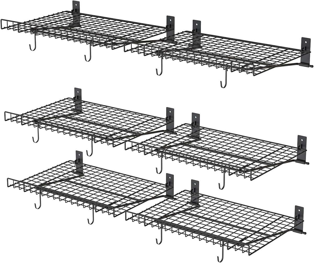 4 Pack Garage Wall Shelf, Wall Mounted Storage Shelves, Heavy Duty Metal Shelves for Room Wall, Loads 160 LBS Floating Shelves Mesh Storage Rack for Garage, Office, Basement,Wall Cabinet and Kitchen