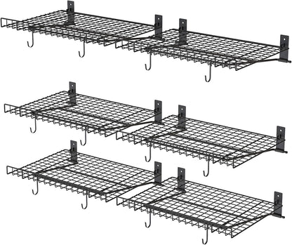 4 Pack Garage Wall Shelf, Wall Mounted Storage Shelves, Heavy Duty Metal Shelves for Room Wall, Loads 160 LBS Floating Shelves Mesh Storage Rack for Garage, Office, Basement,Wall Cabinet and Kitchen