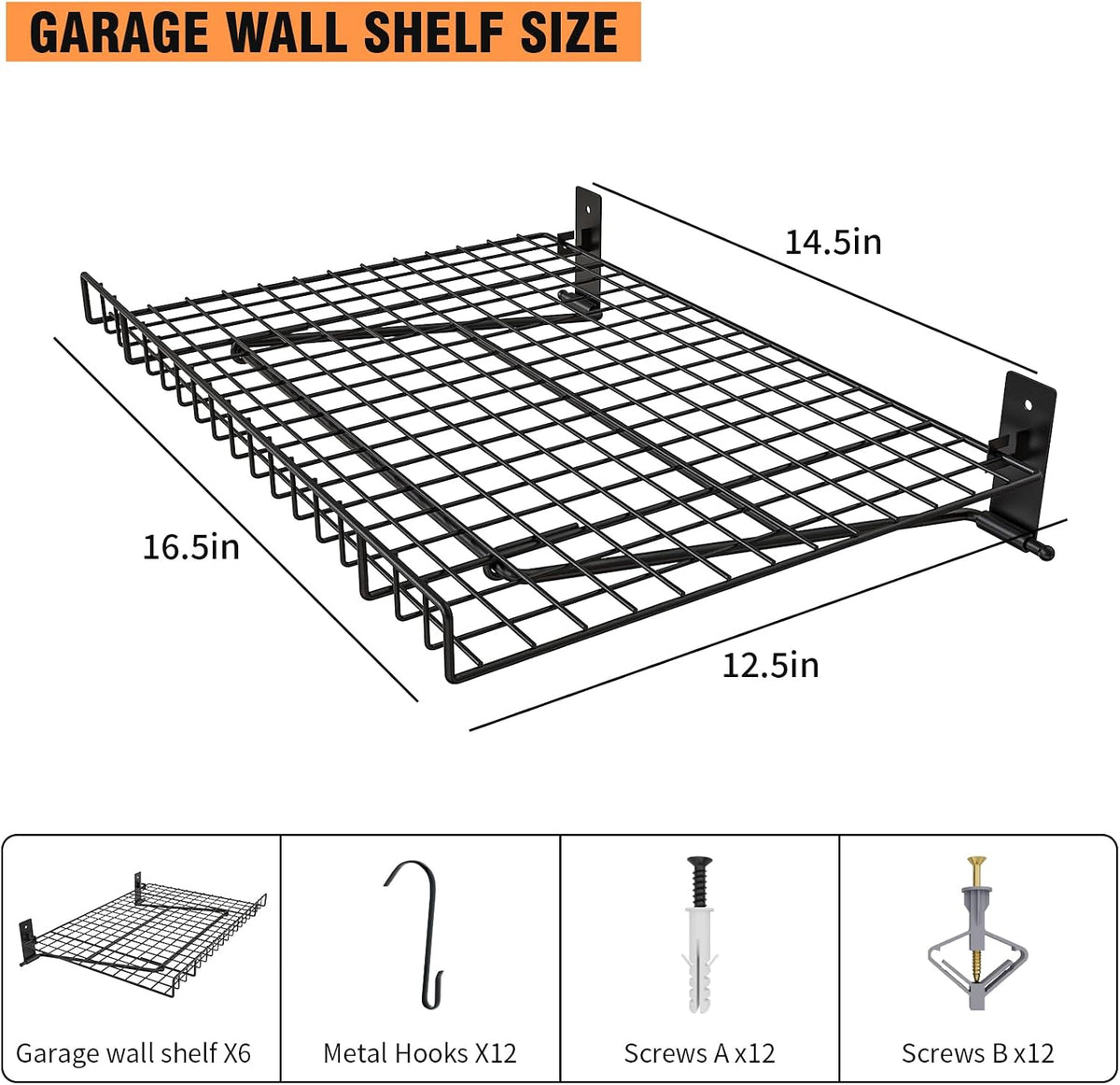 4 Pack Garage Wall Shelf, Wall Mounted Storage Shelves, Heavy Duty Metal Shelves for Room Wall, Loads 160 LBS Floating Shelves Mesh Storage Rack for Garage, Office, Basement,Wall Cabinet and Kitchen
