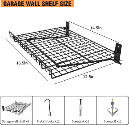 4 Pack Garage Wall Shelf, Wall Mounted Storage Shelves, Heavy Duty Metal Shelves for Room Wall, Loads 160 LBS Floating Shelves Mesh Storage Rack for Garage, Office, Basement,Wall Cabinet and Kitchen
