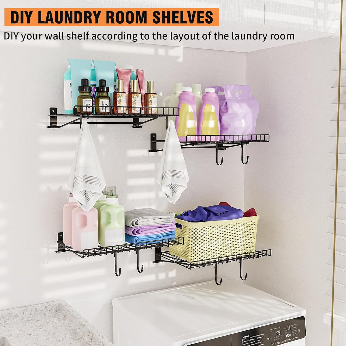 4 Pack Garage Wall Shelf, Wall Mounted Storage Shelves, Heavy Duty Metal Shelves for Room Wall, Loads 160 LBS Floating Shelves Mesh Storage Rack for Garage, Office, Basement,Wall Cabinet and Kitchen