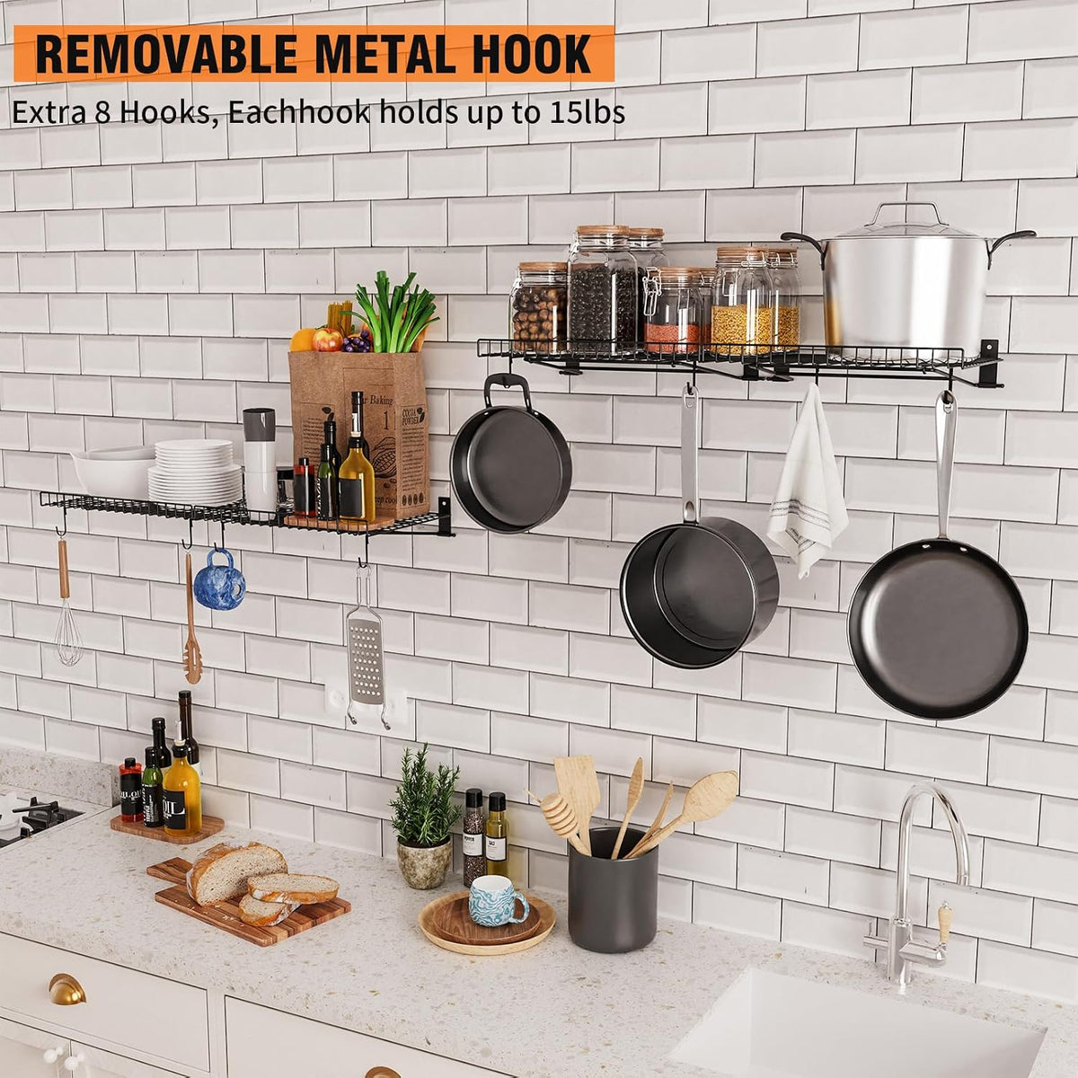 4 Pack Garage Wall Shelf, Wall Mounted Storage Shelves, Heavy Duty Metal Shelves for Room Wall, Loads 160 LBS Floating Shelves Mesh Storage Rack for Garage, Office, Basement,Wall Cabinet and Kitchen