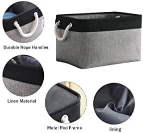 Fabric Storage Bins 12x8x5 inch [6-Pack] with Rope Handles - Decorative Baskets for Organizing