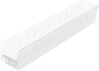 Akro-Mils 30124 Plastic Shelf Bins, Heavy Duty Storage Bins for Garage, Closet, and Drawer Organization, 24-Inch x 4-Inch x 4-Inch, Clear, 12-Pack