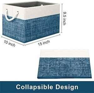 Fab totes Storage Bins, Foldable Storage Baskets for Organizing Toys, Books, Shelves, Closet, Large Storage Box with Rope Handles, Sturdy Organizer Bins, White & Grey