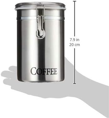 Oggi Stainless Steel Sugar Canister 62 fl oz - Airtight Clamp Lid, Clear See-Thru Top - Ideal Sugar Container for Countertop, Sugar Jar, Bulk Sugar Storage. Large Size 5" x 7.5".