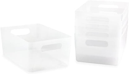 Isaac Jacobs 3-Pack XL White Storage Bin (13.9” x 10.6” x 5.75”) Set w/Cut-Out Handles, Plastic Organizer, Multi-Use, Home, Office, Pantry, Closet, Kitchen