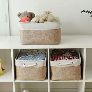 Fabric Storage Bins 12x8x5 inch [6-Pack] with Rope Handles - Decorative Baskets for Organizing