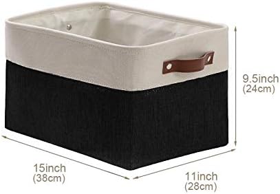 DECOMOMO Storage Bins, Large Fabric Storage Baskets for Shelves, Decorative Linen Closet Organizer, 15 x 11 x 9.5 inches (Beige & White, 3 Pack)