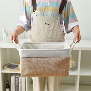 Fabric Storage Bins 12x8x5 inch [6-Pack] with Rope Handles - Decorative Baskets for Organizing